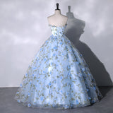 Solvbao Blue Flowers Sweetheart Ball Gown Formal Dress, Blue Long Sweet 16 Dresses