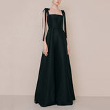 SOLVBAO Style Black Dress Satin Sling Banquet Host Birthday Party Simple and Thin Light Luxury Evening Dress Dress