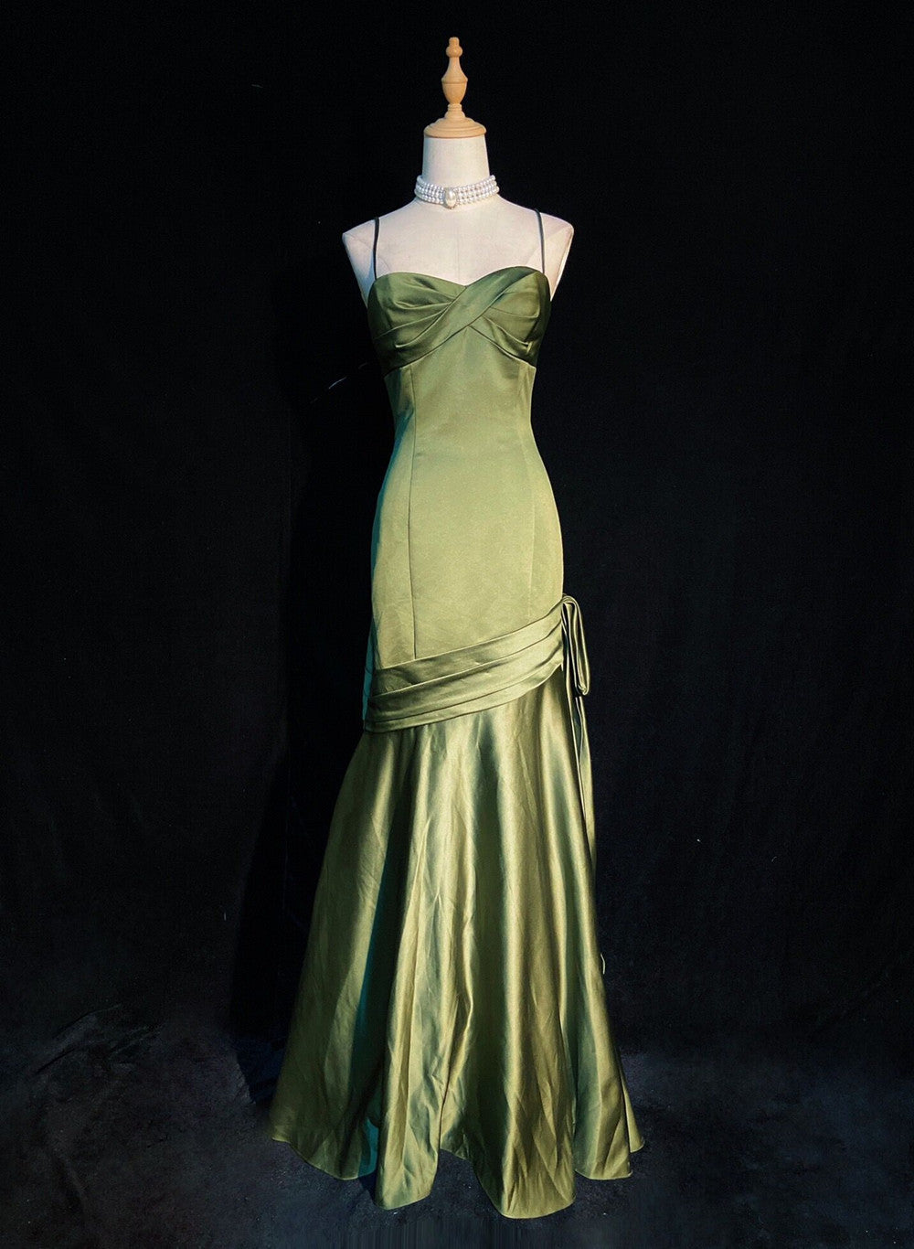 solvbao Green Chic Style Long Satin Sweetheart Party Dress, Green Formal Dress