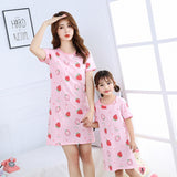 SOLVBAO Summer Girls' Nightdress Pure Cotton Children's Thin Short Sleeve Pajamas Air Conditioning Clothes Girls' Big Children Parent-Child Mother-Daughter Matching Outfit Wholesale