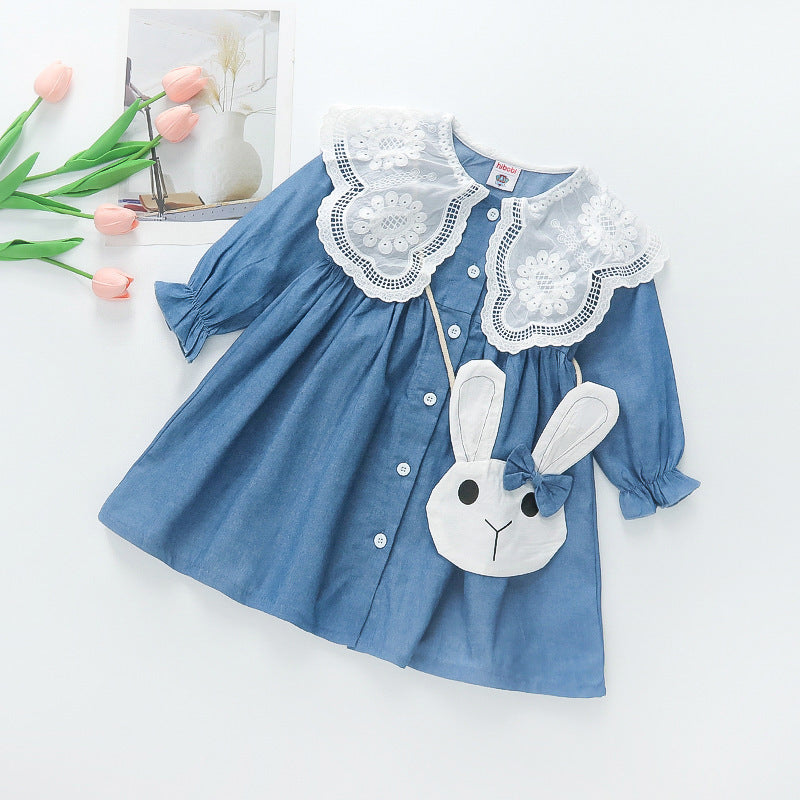 SOLVBAO Girls' Spring and Autumn Clothing  New Fake Two-Piece Dress Shirt Dress Medium and Large Children's Long Sleeve Princess Dress Fashionable Skirt