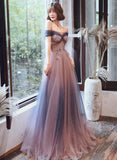 Solvbao Unique Gradient Sweetheart Long Formal Dress, Off Shoulder Eevning Dress Prom Dress