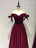 Solvbao Charming Wine Red Off Shoulder Velvet Long Party Dress , Junior Prom Dresses