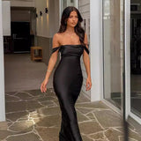 SOLVBAO Spring and Summer European and American New Ins off-Shoulder Tube Top Satin Sheath Backless Women's Long Dress Evening Dress