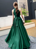 Solvbao Dark Green Chiffon Halter Long Wedding Party Dress, Dark Green Bridesmaid Dress