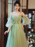 Solvbao Light Green Tulle Simple Sweetheart Party Dresses, Green Long Prom Dresses