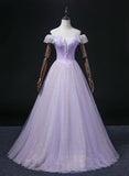 Solvbao Lavender Tulle Sweetheart Off Shoulder Formal Dress, Long Party Dress Prom Dress