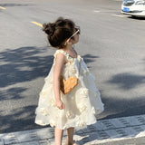 SOLVBAO Summer South Korea Children's Clothing Girls' High Sense Dress Girls' Chiffon Skirt Flower Strap Princess Dress