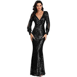 SOLVBAO European and American Foreign Trade Evening Dress Spring/Summer Cross-Border Hot Selling Dress plus Size Long Sleeve V-neck Sequins Fishtail Evening Dress for Women