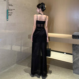 SOLVBAO Seaside Holiday Dress Desert Photography Travel Show Thin Black Tube Top Dress Sexy Slit Strap Dress