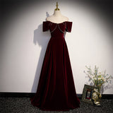 Solvbao Wine Red Velvet Off the Shoulder Beaded Long Party Dress Prom Dress, Dark Red Bridesmaid Dresses