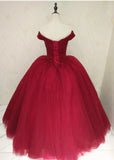 solvbao Beautiful Wine Red Off Shoulder Sweet 16 Gowns, Party Dresses , Sparkle Formal Dress