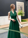 Solvbao Dark Green Chiffon Halter Long Wedding Party Dress, Dark Green Bridesmaid Dress