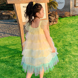 SOLVBAO Girls' Dress Summer  New Girls' Western Style Tulle Tutu Skirt Princess Dress Summer Clothes Children's Net Red Dress