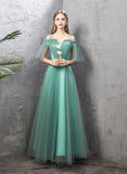 Solvbao A-line Tulle Blue Floor Length Party Dress, Simple Prom Dress Long Wedding Party Dress