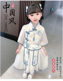 SOLVBAO Girl's Ancient Style Han Chinese Clothing Suit Chinese Style Summer Little Girl's Ancient Costume Children's Blue and White Porcelain Tang Suit Performance Wear