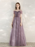 Solvbao Light Purple Sweetheart Off ShoulderTulle A-line Formal Dress, Purple Prom Dress Evening Dress