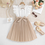 SOLVBAO Big Children's Clothing  Children's Wear for Spring and Summer European and American New Western Style Flounced Sleeve Color Matching Children Princess Dress Girl Dress