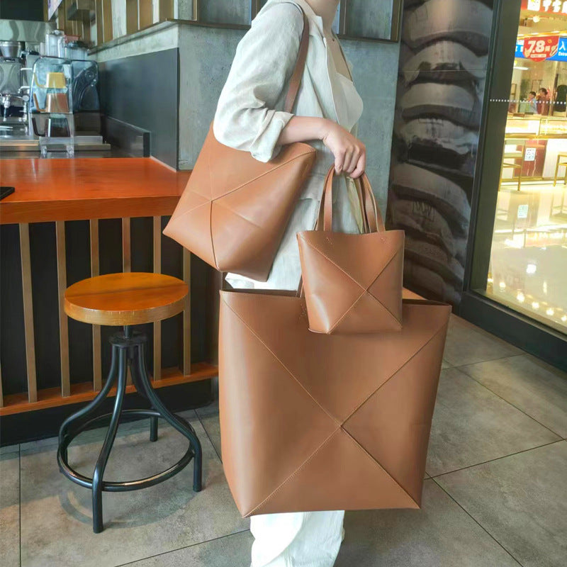 SOLVBAO 2025 New large-capacity woven geometric bag, leather fashion casual soft leather tote bag, commuting to work, underarm shoulder bag