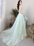 Solvbao Light Mint Green Flowers Beautiful Long Tulle Party Dress, Light Green Formal Dress Evening Dress