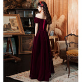 Solvbao Dark Red Velvet Long Party Dress Prom Dress , A-line Formal Dresses Evening Dresses