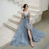 SOLVBAO Blue Sling Deep V-neck Evening Dress Mori Fresh Dreamy Temperament Dress Socialite Birthday Banquet Dress