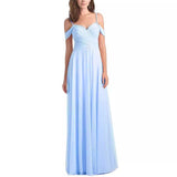 SOLVBAO Women's off-the-Shoulder Chiffon A- line Ruffled Bridesmaid Dress Long Evening Gown Formal Dress for Prom Party