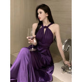 SOLVBAO High-End Birthday Party Dress Elegant Socialite Long Engagement Dress Sexy Backless Purple Halter Dress