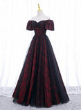 solvbao Black and Red Sweethart Tulle Floor Length Party Dress, A-line Wedding Party Dress