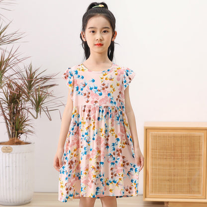 SOLVBAO 24 Summer Girls' Dress Children's Korean Princess Dress Cotton Silk Sleeveless Vest Skirt Little Girl Floral Skirt Wholesale