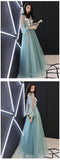 solvbao Light Green Tulle Long Party Dress with Flowers, Long Formal Dresses