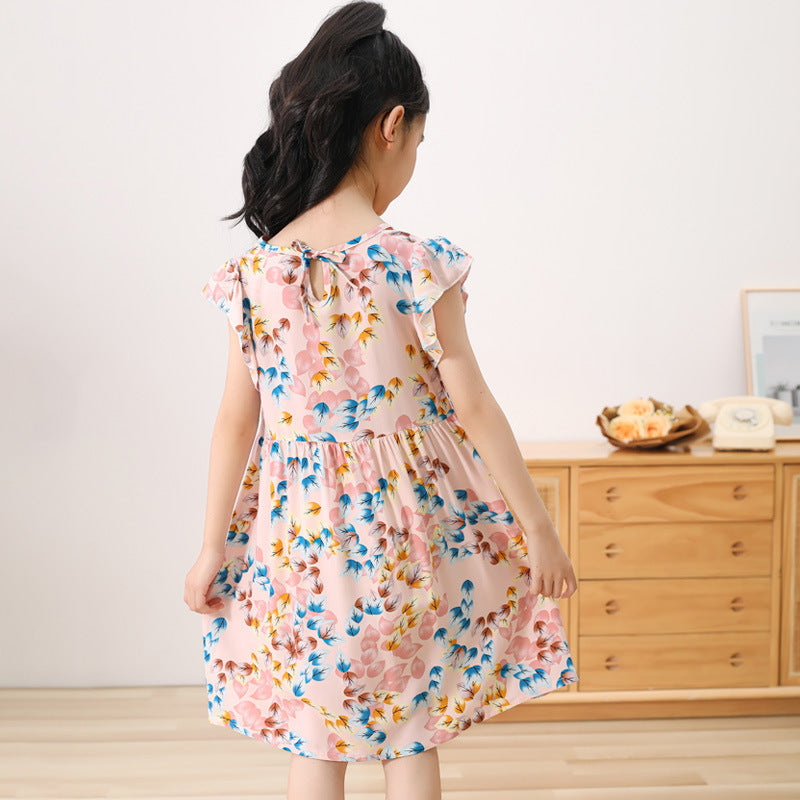 SOLVBAO 24 Summer Girls' Dress Children's Korean Princess Dress Cotton Silk Sleeveless Vest Skirt Little Girl Floral Skirt Wholesale