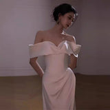 SOLVBAO off-Shoulder Light Wedding Dress Elegant Ladies Banquet Satin Simple Evening Dress Bridal Wedding Wedding Veil Dress