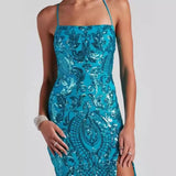 SOLVBAO Cross-Border European and American Sexy off-Neck Sequined Evening Dress Elegant Slit Banquet Party Dress