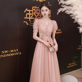 SOLVBAO Lotus Root Pink Long Banquet Evening Dress Women's Summer Birthday Party Dress Dress Temperament Student Art Exam Performance Clothing