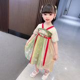 SOLVBAO Children Hanfu Summer Ancient Style Ribbon Dress Super Fairy Ethnic Style Children's Tang Costume Embroidery Girls' Han Chinese Costume