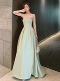 Solvbao Simple Sweetheart Straps Satin Long Party Dress, A-line Satin Green Prom Dress