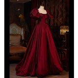 solvbao Wine Red Short Sleeves Floor Length Long Evening Dresses, Ball Gown Formal Dresses