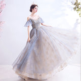 Solvbao Lovely Tulle with Lace Off Shoulder Long Prom Dress, Straps Evening Formal Dresses