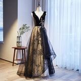 Solvbao Black V-neckline Velvet and Tulle New Style Prom Dress, Black Party Dress Evening Dresss