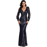 SOLVBAO European and American Foreign Trade Evening Dress Spring/Summer Cross-Border Hot Selling Dress plus Size Long Sleeve V-neck Sequins Fishtail Evening Dress for Women