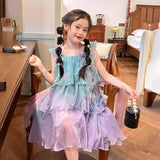 SOLVBAO Girl Mermaid Princess Dress Summer New Children's Clothing Children's Performance Wear Little Girl Rainbow Gradient Dress