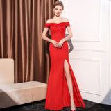 SOLVBAO Evening Dress Female Bride Toast Dress off-Shoulder Slim-Fit Slimming Temperament Ladies Banquet Dinner Long Fish Tail Skirt