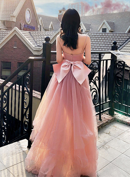 Solvbao Pink Tulle Long Formal Dress Party Dress, Pink Tulle and Satin Prom Dress