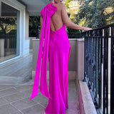 SOLVBAO Fashion Solid Color Cross-Border Women's Clothing Long Dress Halter Sexy Backless Dress