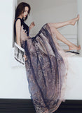 Solvbao A-line Tulle and Velvet Long Party Dress, Long Evening Dress with Lace