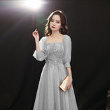 SOLVBAO Banquet Evening Dress  Summer New Gray Simple Sisters Group Party Dress Host Art Exam Performance Dress