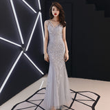 SOLVBAO Evening Dress for Women  New Champagne Banquet Noble Temperament Host Long Fish Tail Party Dress Slim Fit