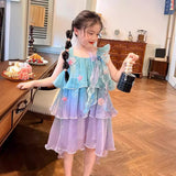 SOLVBAO Girl Mermaid Princess Dress Summer New Children's Clothing Children's Performance Wear Little Girl Rainbow Gradient Dress