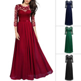 SOLVBAO Evening Dress European Station Chiffon Patchwork Dress round Neck Lace Long Dress Evening Dress Women's Clothing